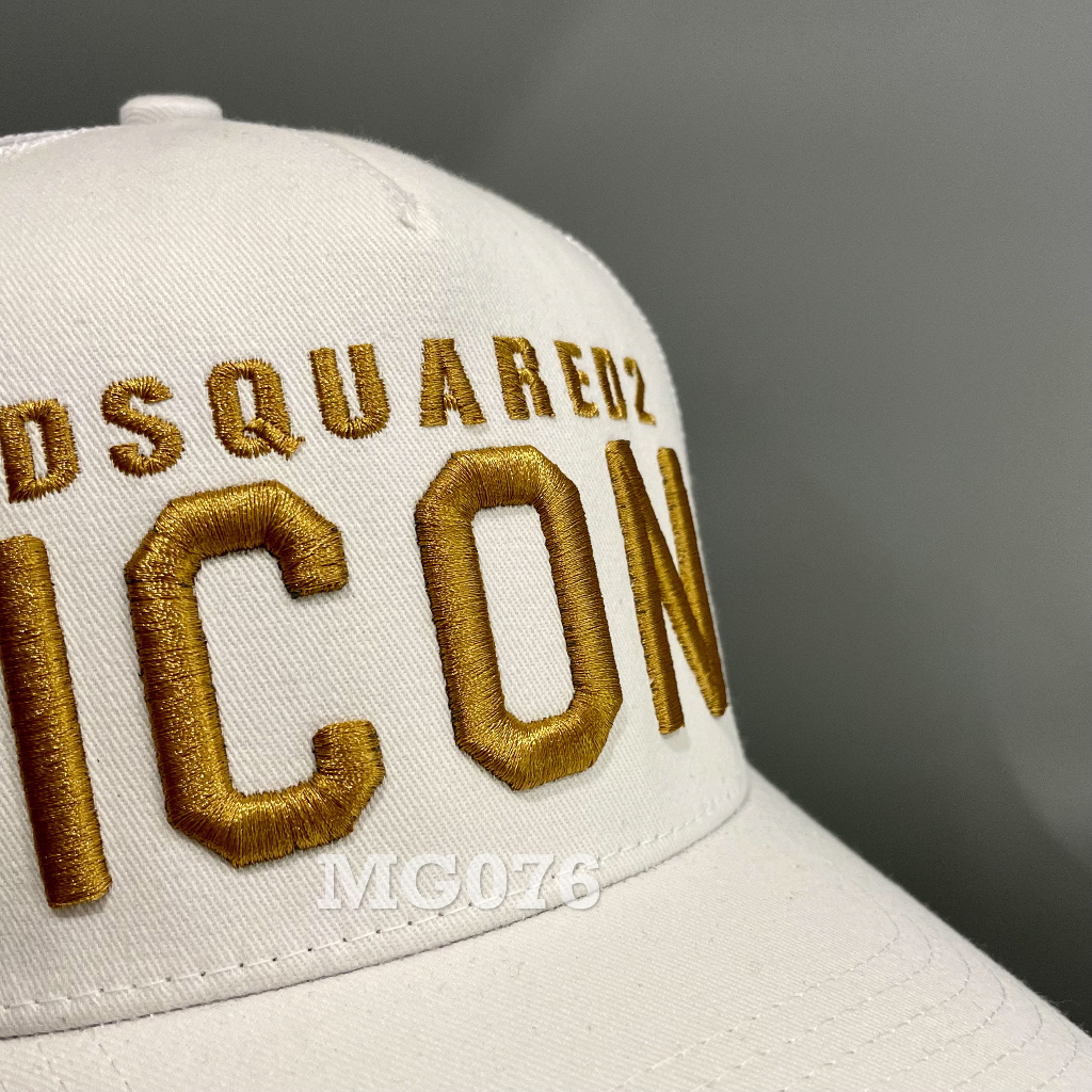 Nón kết Mũ lưỡi trai lưới Mesh Cap nam nữ thoáng khí màu trắng thêu chữ ICON DSQ màu vàng MG076