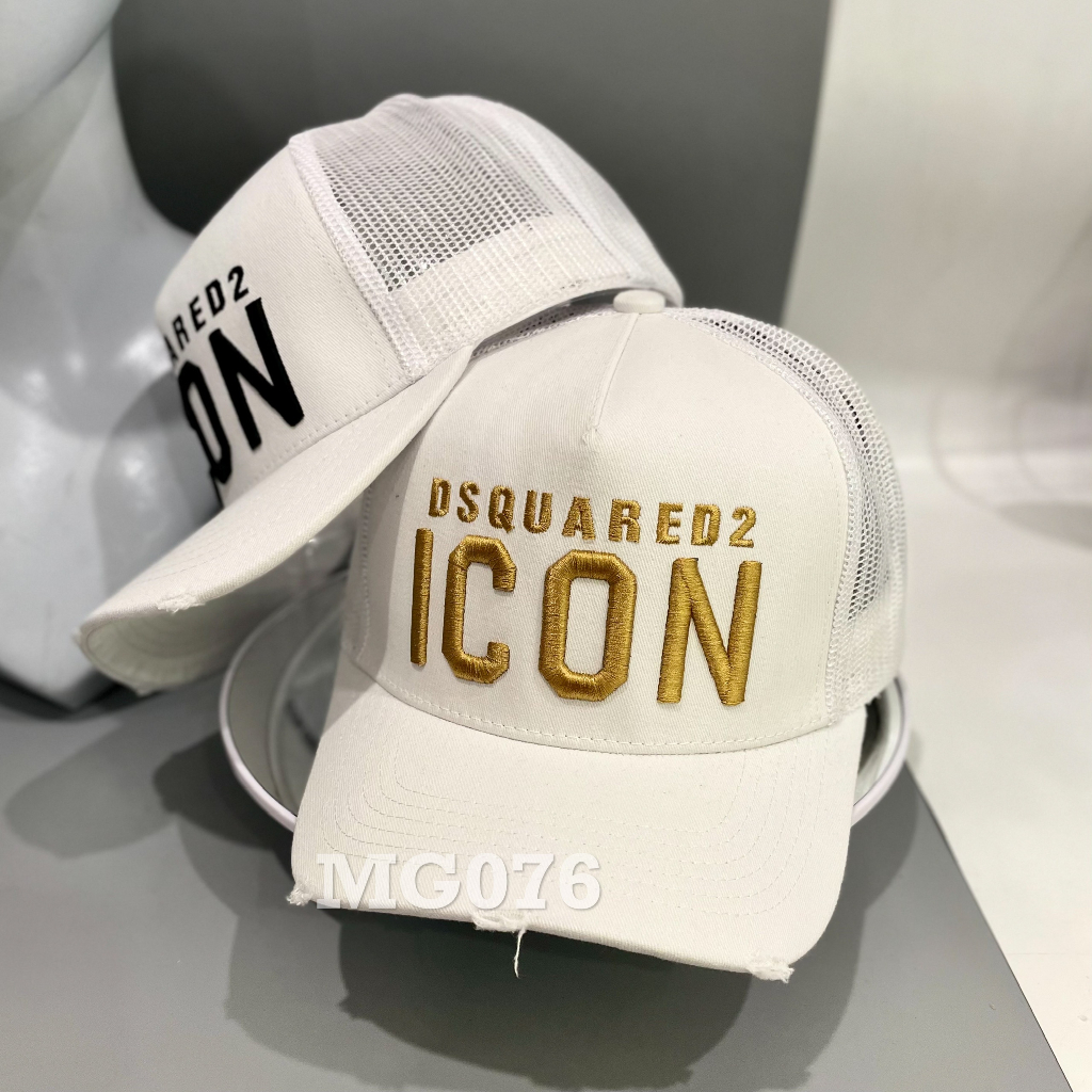 Nón kết Mũ lưỡi trai lưới Mesh Cap nam nữ thoáng khí màu trắng thêu chữ ICON DSQ màu vàng MG076