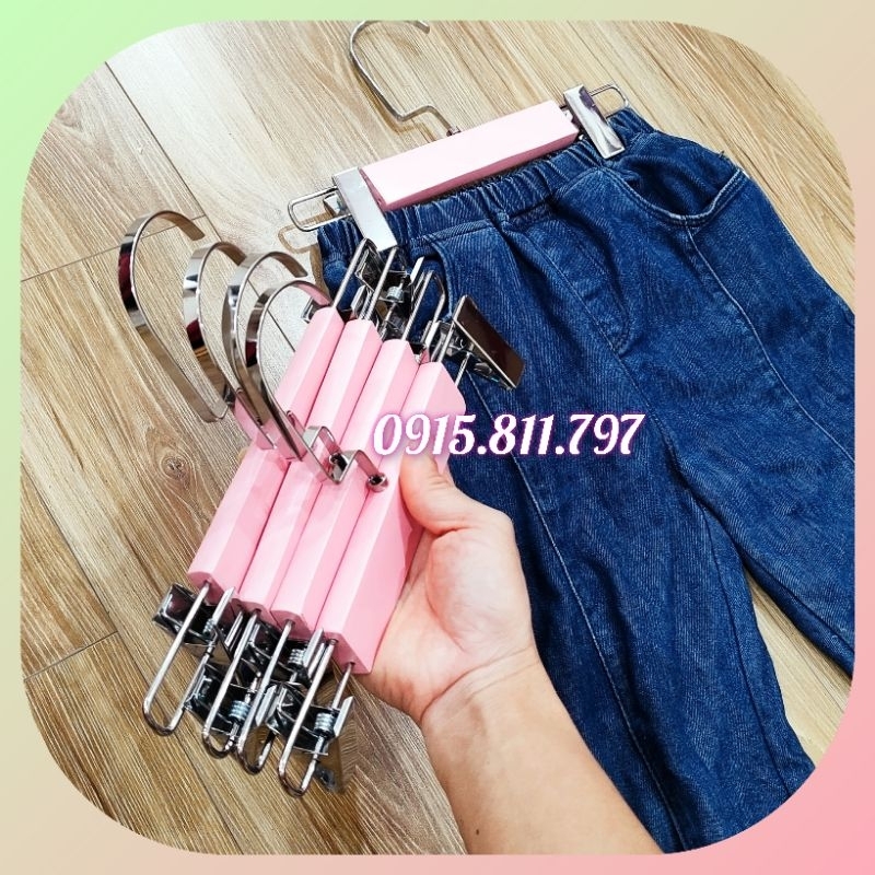 Móc treo quần áo, kẹp gỗ màu hồng kích thước trẻ em và người lớn - móc chuyên dùng cho shop thời trang
