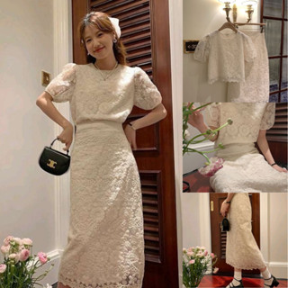 Set ren tiểu thư - Kiểu Áo và Chân Váy dài 2 lớp Siêu Nữ Tính Có Ảnh Thật, Set Váy Mặc Dự Tiệc