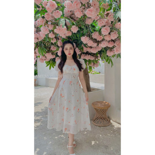 Đầm váy maxi nữ 2 lớp dự tiệc voan lụa họa tiết hoa midi mảnh mai dễ thương, siêu xinh xắn tôn dáng khi đi chơi