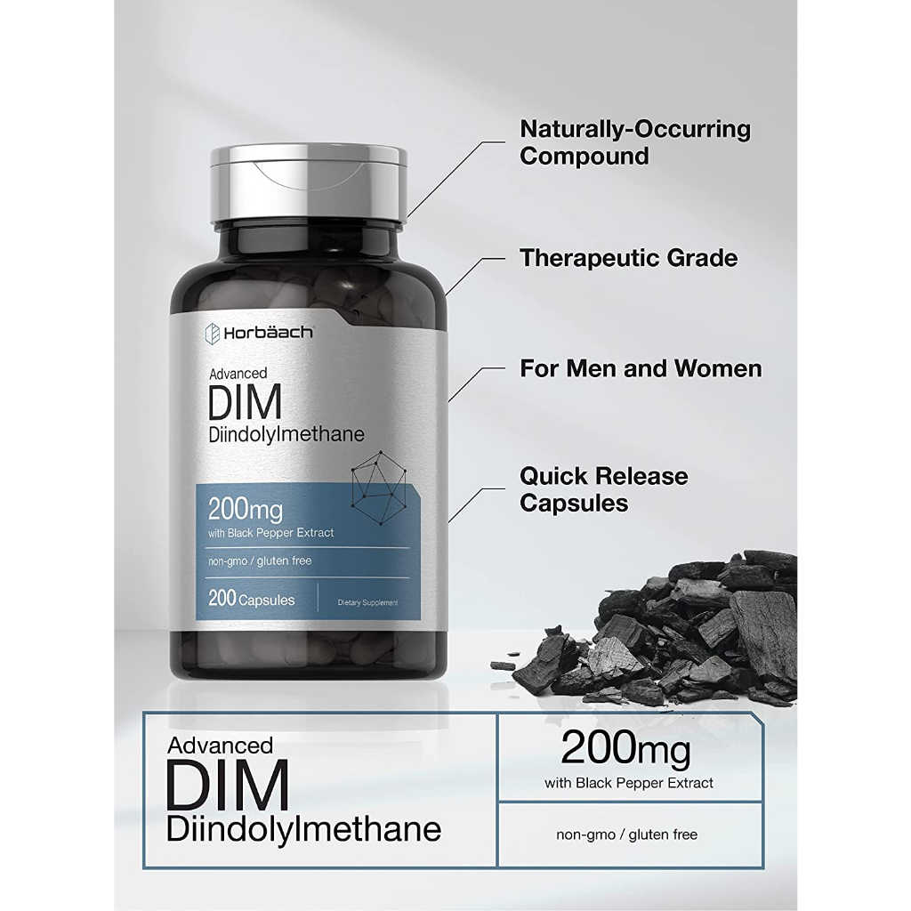 Horbaach DIM 200mg Viên uống bổ sung DIM cân bằng hormone, chuyển hóa estrogen, giảm mụn và PCOS cho nam nữ