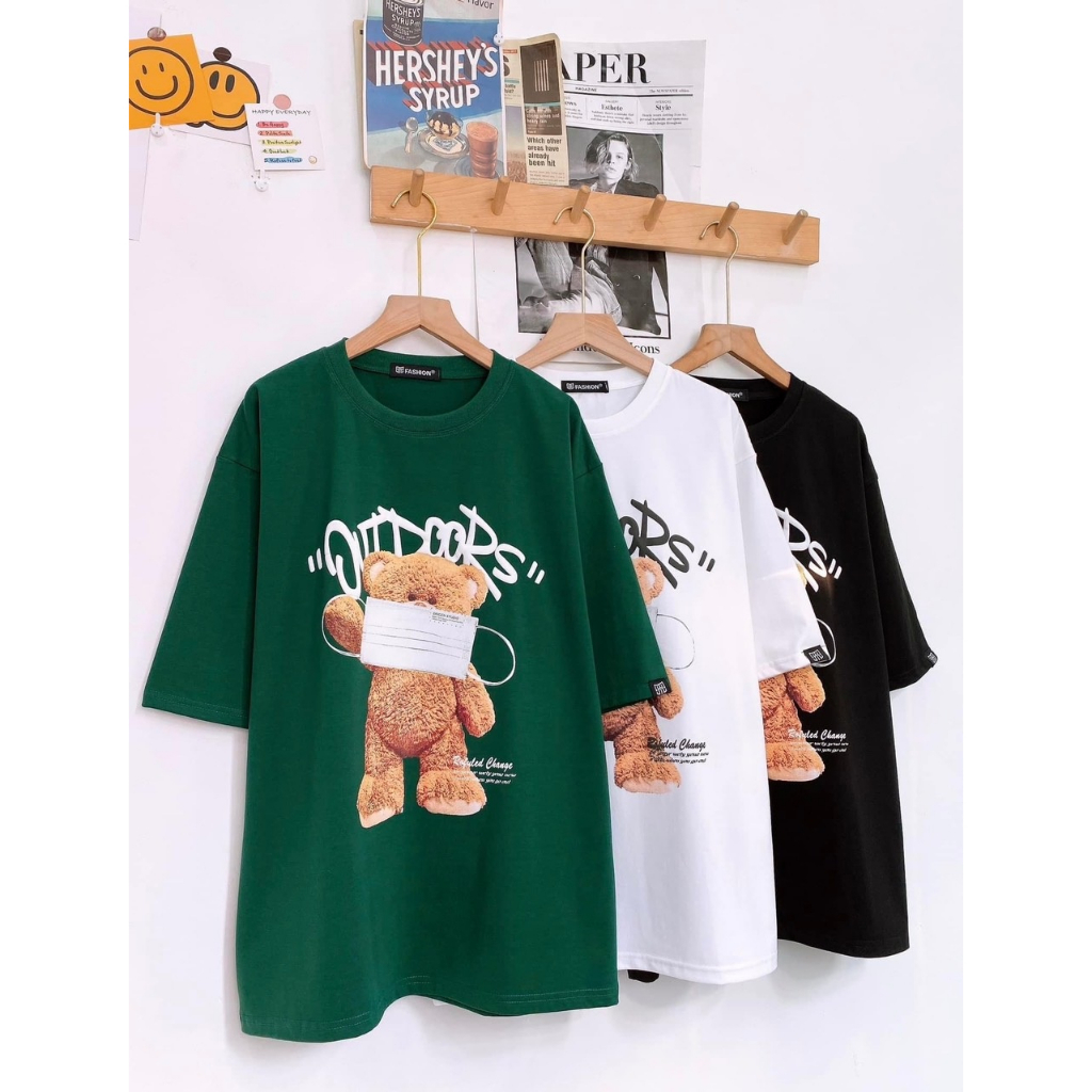 Áo thun nam nữ GẤU ĐEO KHẨU TRANG,áo chất cotton phông hè tay lỡ basic FREESIZE dáng rộng ULZZANG trẻ trung Hàn Quốc