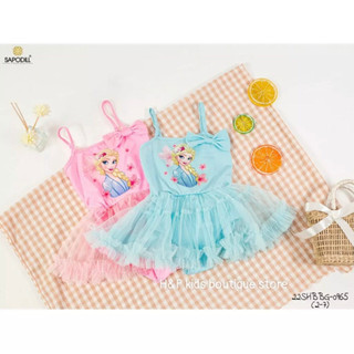 Đồ bơi cho bé gái - bộ bikini liền thân ren bèo đính nơ xinh