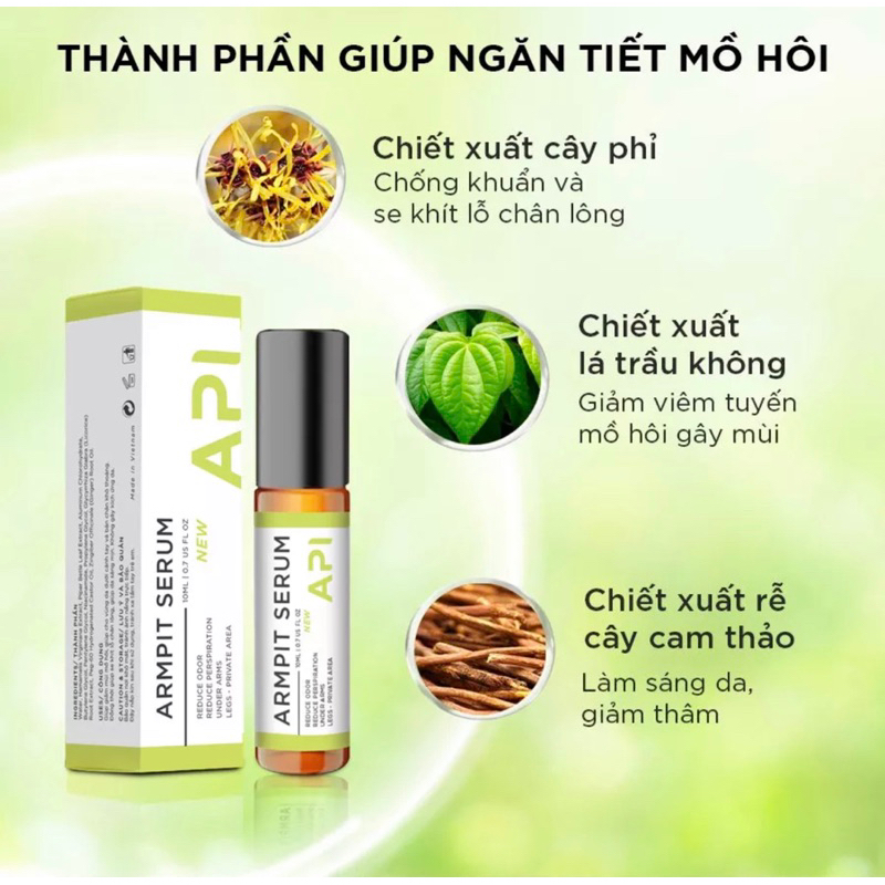Son nách API, lăn khử mùi hôi API, Serum khử mùi ngăn tiết mồ hôi 72h