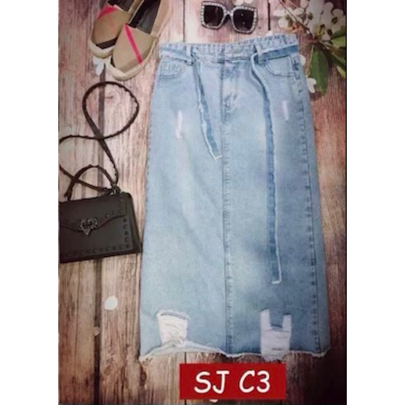 Chân váy bò dáng dài - chân váy jean nữ có xẻ tà Ancava