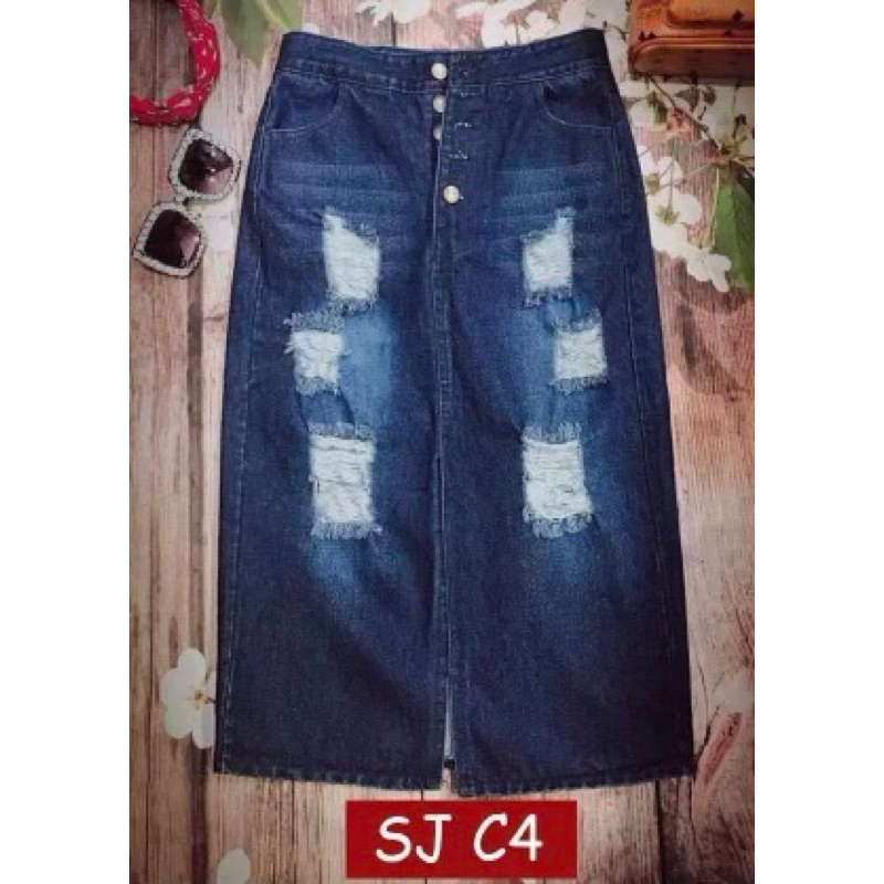 Chân váy bò dáng dài - chân váy jean nữ có xẻ tà Ancava