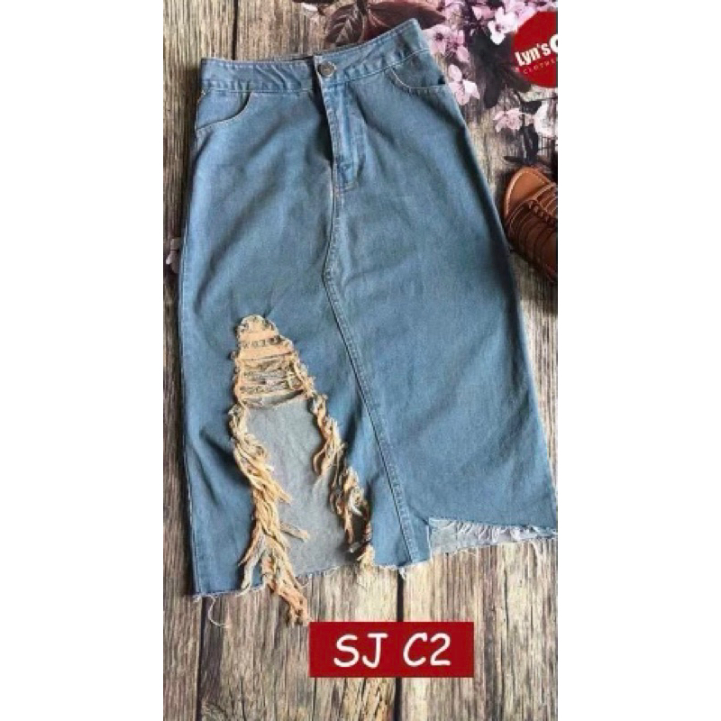 Chân váy bò dáng dài - chân váy jean nữ có xẻ tà Ancava