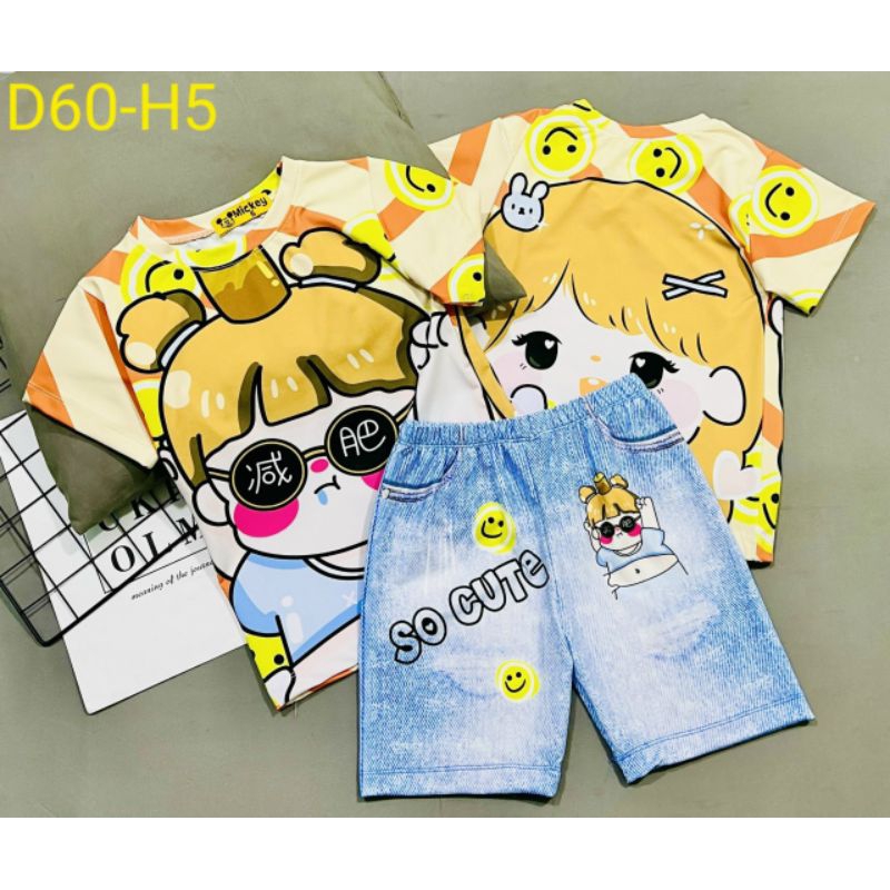 MÃ D60 BỘ ĐÙI GIẢ JEAN BÉ GÁI THUN LẠNH 3D SIZE 20-40KG