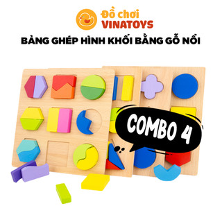 Đồ chơi giáo dục Combo 4 Bảng ghép khối hình học bằng gỗ nổi theo Montessori - ĐỒ CHƠI GỖ THÔNG MINH VINATOYS