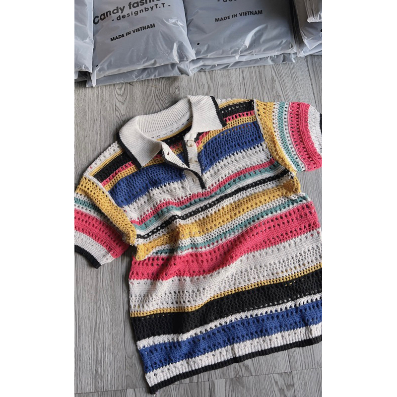 Áo len tay dơi sọc nhiều  màu form rộng siêu xinh
