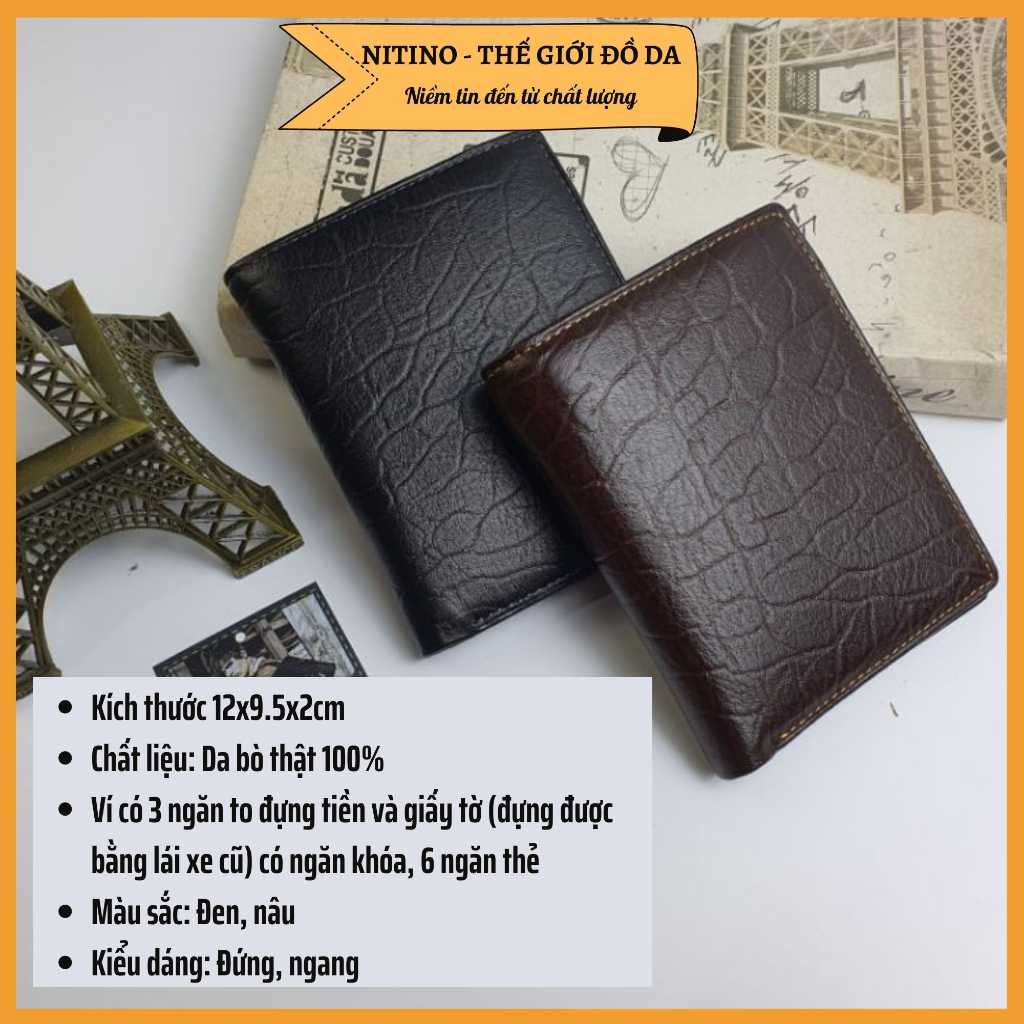 Ví nam dáng đứng, dáng ngang cao cấp, bóp da bò thiết kế vân voi VND06