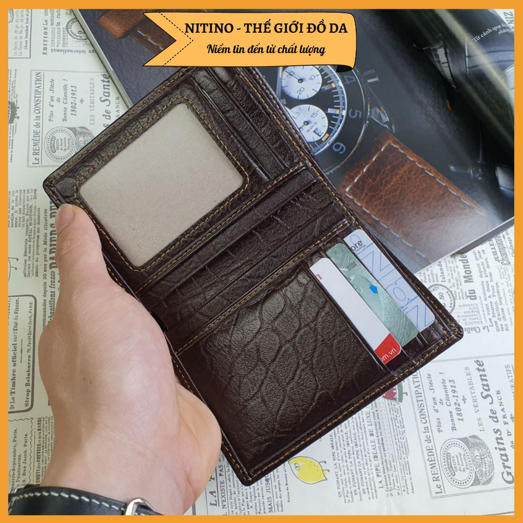 Ví nam dáng đứng, dáng ngang cao cấp, bóp da bò thiết kế vân voi VND06