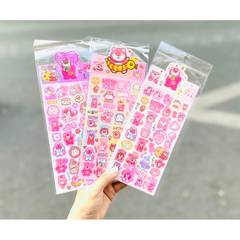 Sticker Gấu Dâu Lotso Bear Kim Tuyến Hình Dán Trang Trí - 1 Tấm