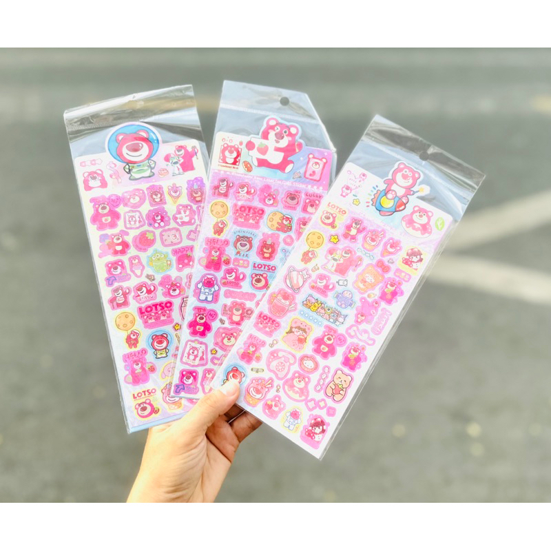 Sticker Gấu Dâu Lotso Bear Kim Tuyến Hình Dán Trang Trí - 1 Tấm