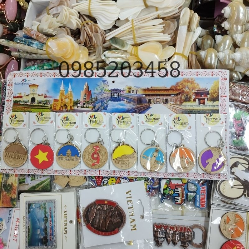 Móc khoá bằng sứ hình nón lá, địa danh Việt Nam , Nam châm nón lá - quà tặng Việt Nam - keychain