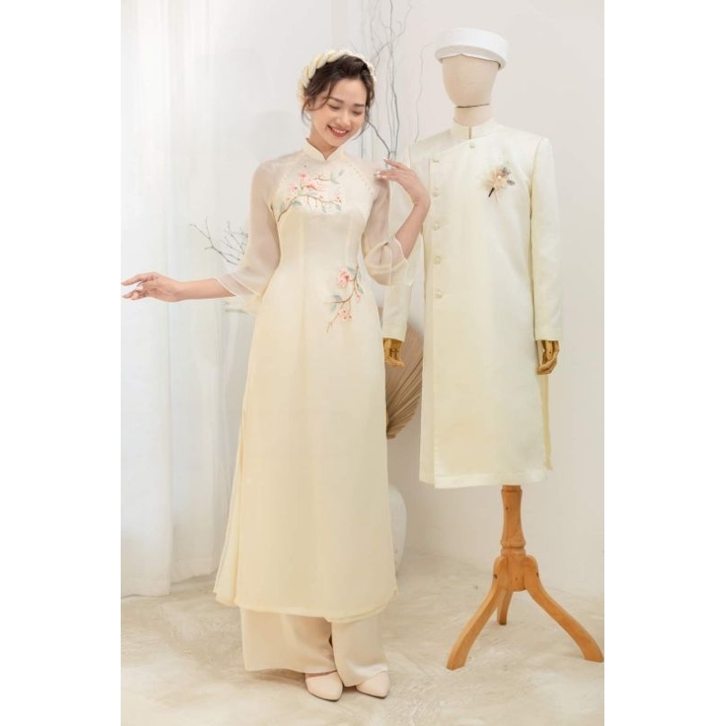 Áo dài cách tân thêu kết sang chảnh vải tơ mềm - giá rẻ tận xưởng