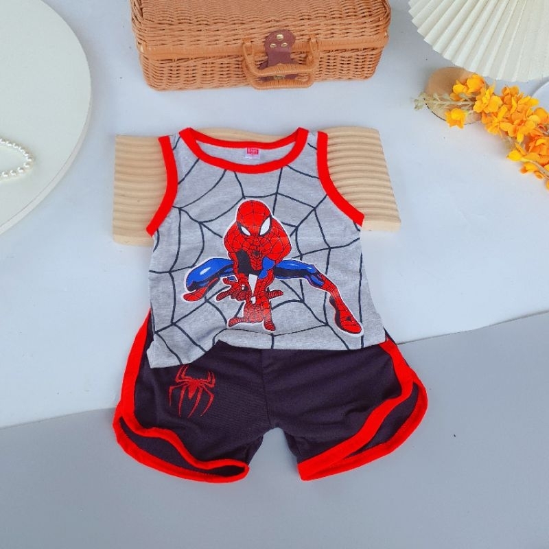 Đồ bộ bé trai, bộ quần áo siêu nhân nhện spider man ba lỗ sát nách chất cotton cho bé từ 7-25kg