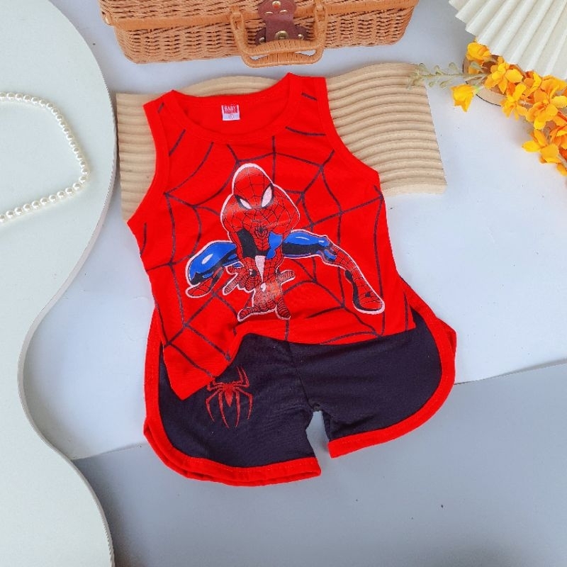 Đồ bộ bé trai, bộ quần áo siêu nhân nhện spider man ba lỗ sát nách chất cotton cho bé từ 7-25kg