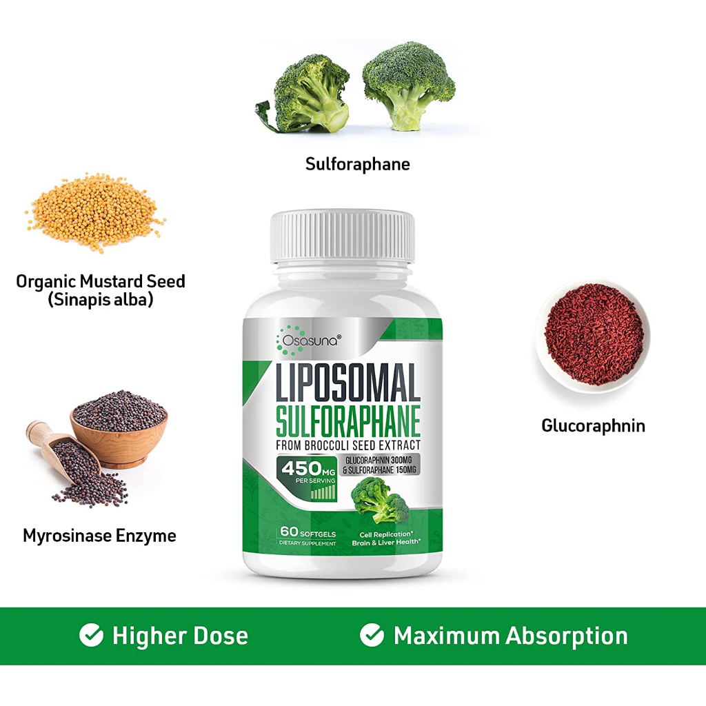 Osasuna Liposomal Sulforaphane 450mg Viên bổ sung bông cải xanh cải thiện tim mạch, tiêu hóa, bảo vệ tế bào khỏe mạnh