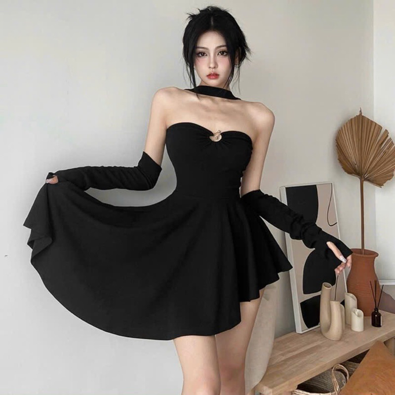 Đầm body hở vai dáng chữ a TIBU Set váy nữ quây ngực cổ yếm ôm sát sexy tôn dáng gợi cảm hot trend 2023