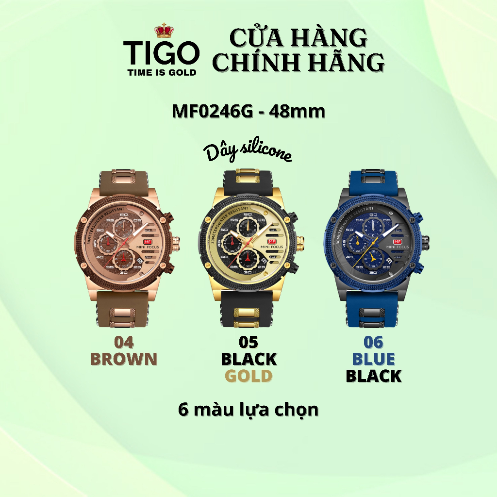 Đồng Hồ Nam MINI FOCUS MF0246G.03 Dây Silicone Đen Mặt Bạc Thép Không Gỉ Cao Cấp Mặt Tròn Đường Kính 48mm Chống Nước