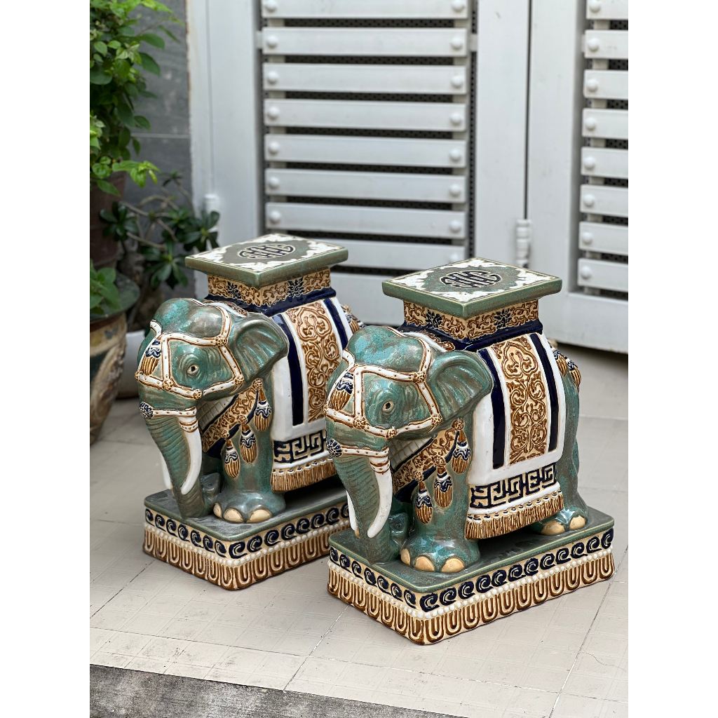 ĐÔN VOI GỐM SỨ THỦ CÔNG TRANG TRÍ DECOR KÊ CHẬU HỌA TIẾT SẮC NÉT