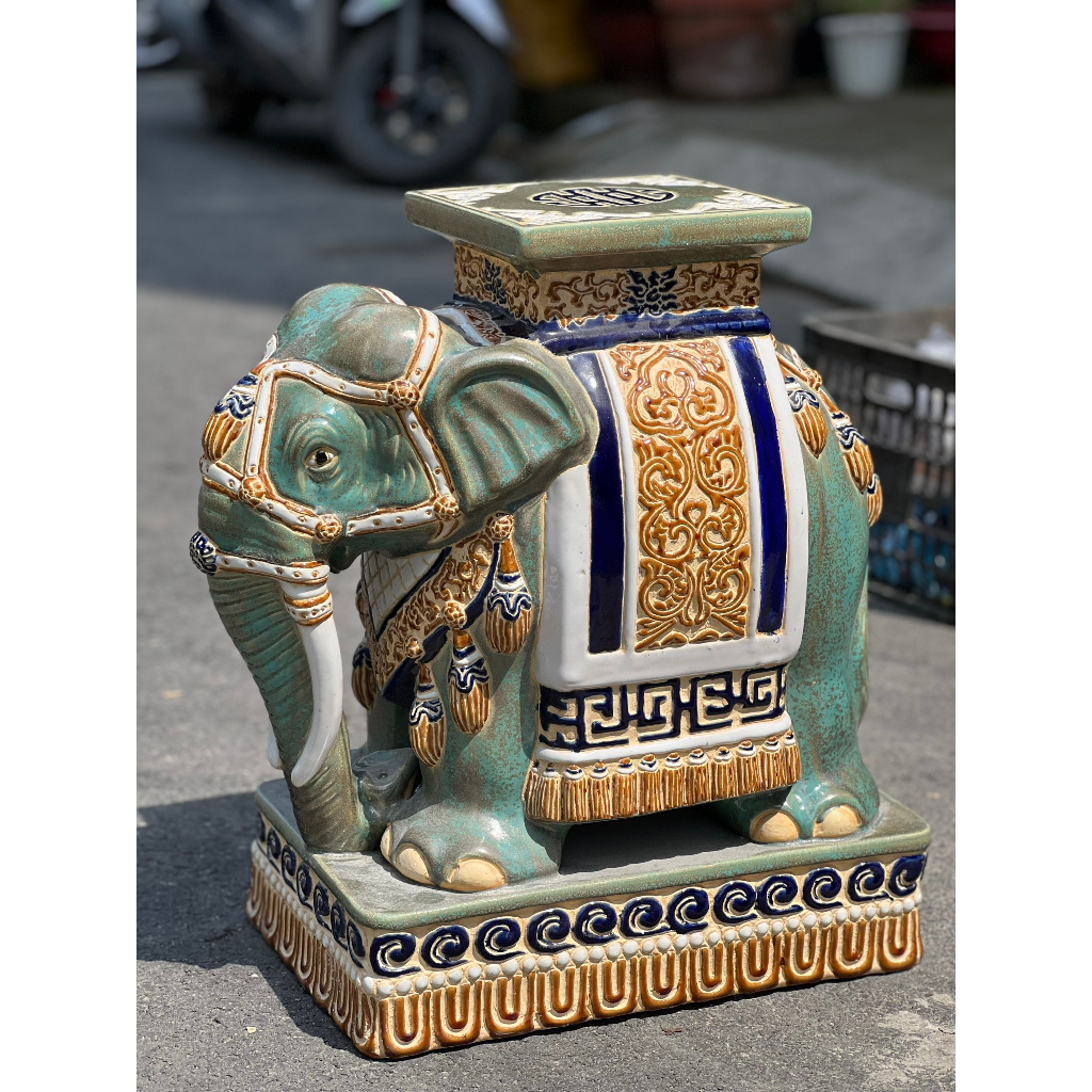 ĐÔN VOI GỐM SỨ THỦ CÔNG TRANG TRÍ DECOR KÊ CHẬU HỌA TIẾT SẮC NÉT