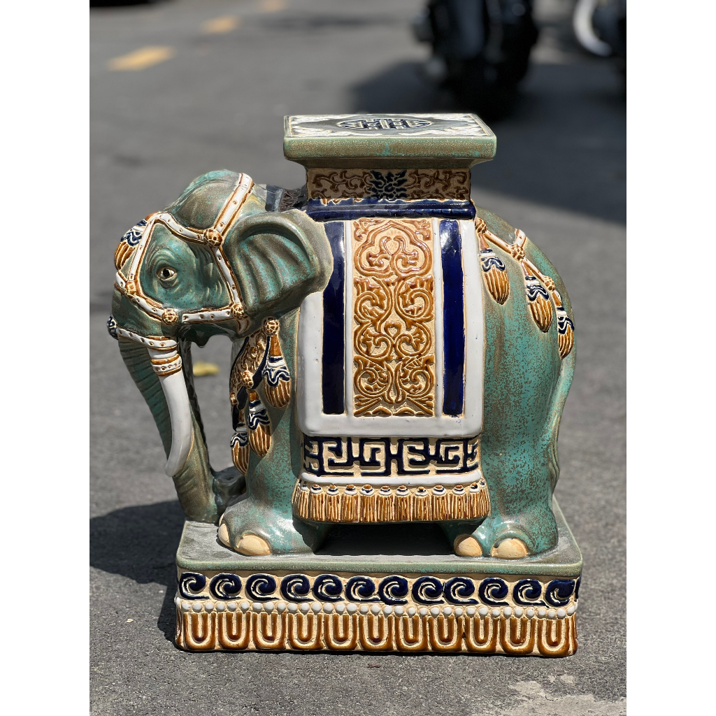 ĐÔN VOI GỐM SỨ THỦ CÔNG TRANG TRÍ DECOR KÊ CHẬU HỌA TIẾT SẮC NÉT