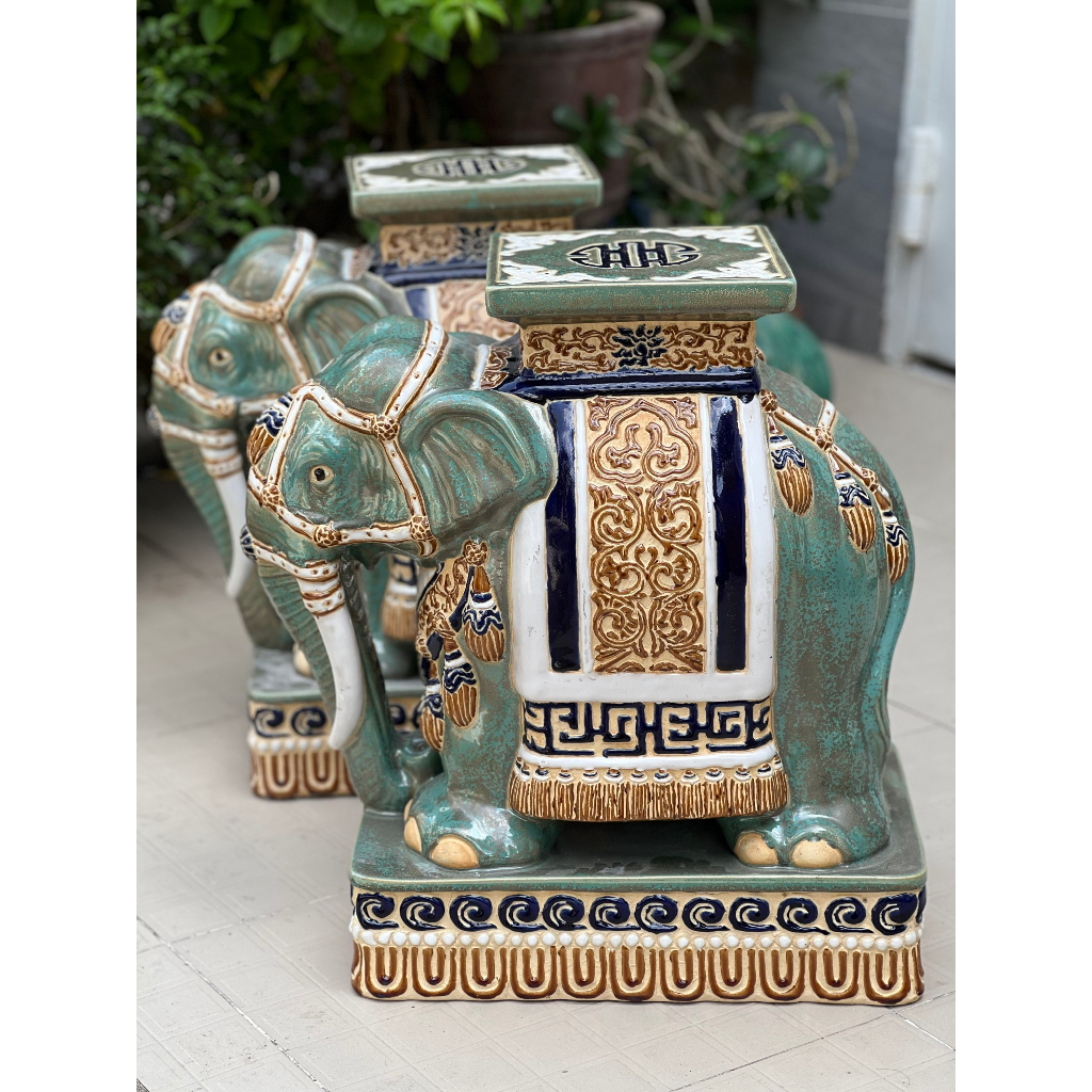 ĐÔN VOI GỐM SỨ THỦ CÔNG TRANG TRÍ DECOR KÊ CHẬU HỌA TIẾT SẮC NÉT