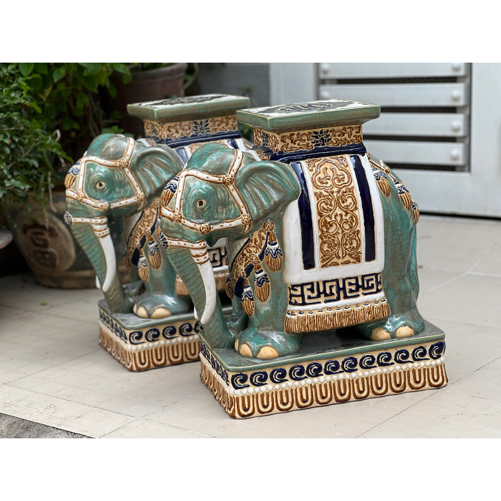 ĐÔN VOI GỐM SỨ THỦ CÔNG TRANG TRÍ DECOR KÊ CHẬU HỌA TIẾT SẮC NÉT