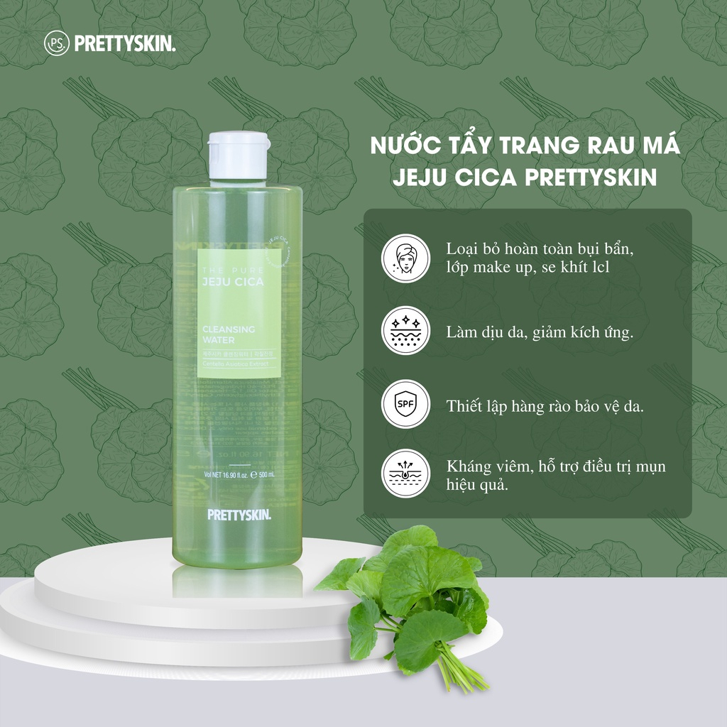 Nước Tẩy Trang Rau Má PRETTY SKIN, Giúp Sạch Sâu, Cấp Ẩm, Giảm Mụn Hiệu Qủa - 500ml