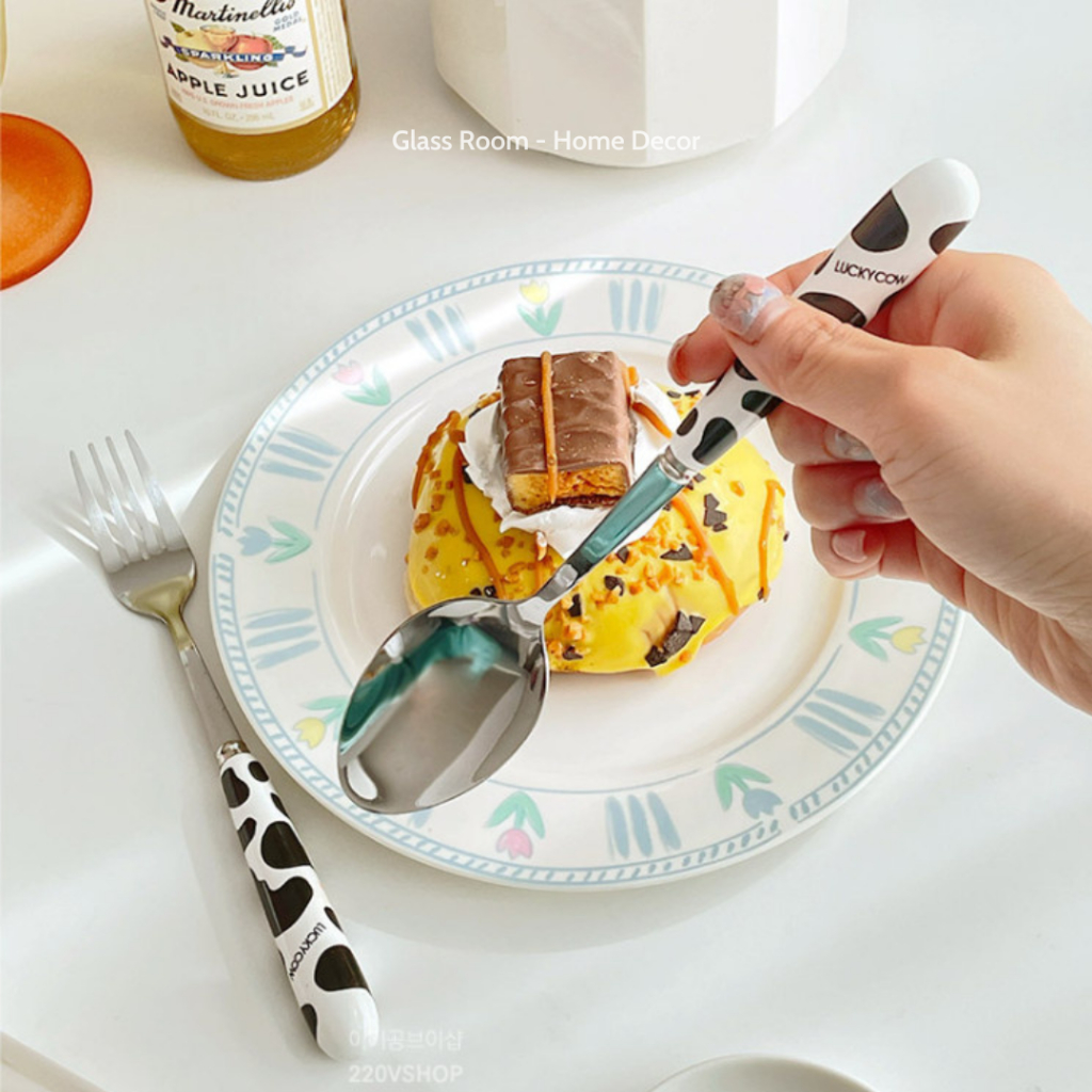 Bộ Thìa Đũa Dĩa Ăn Hoa Quả Bộ Đồ Ăn Cá Nhân hoạ tiết bò sữa