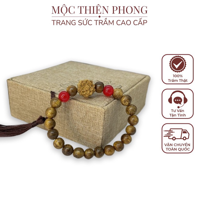 vòng đeo tay trầm tốc mix chamr hoa sen