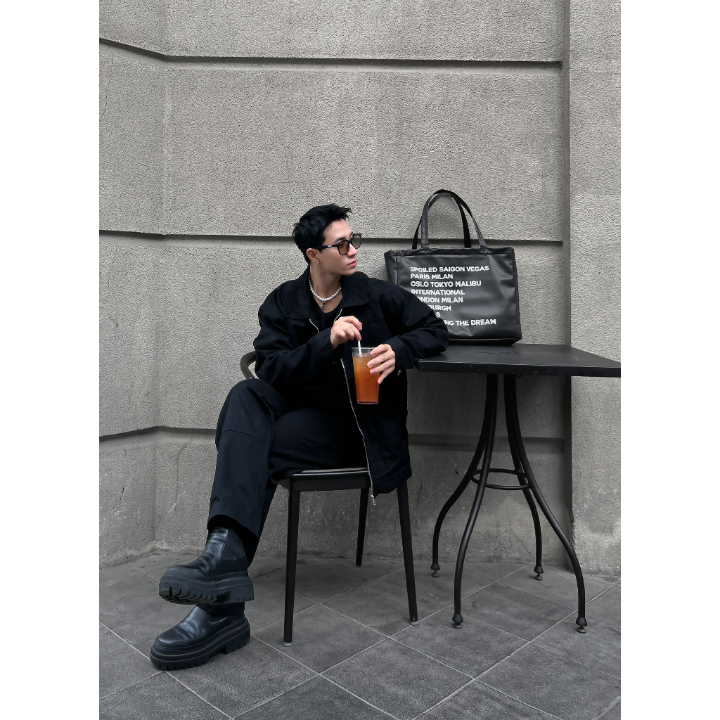 RIPOFFF Khaki Zip Jacket - Black/ Cream