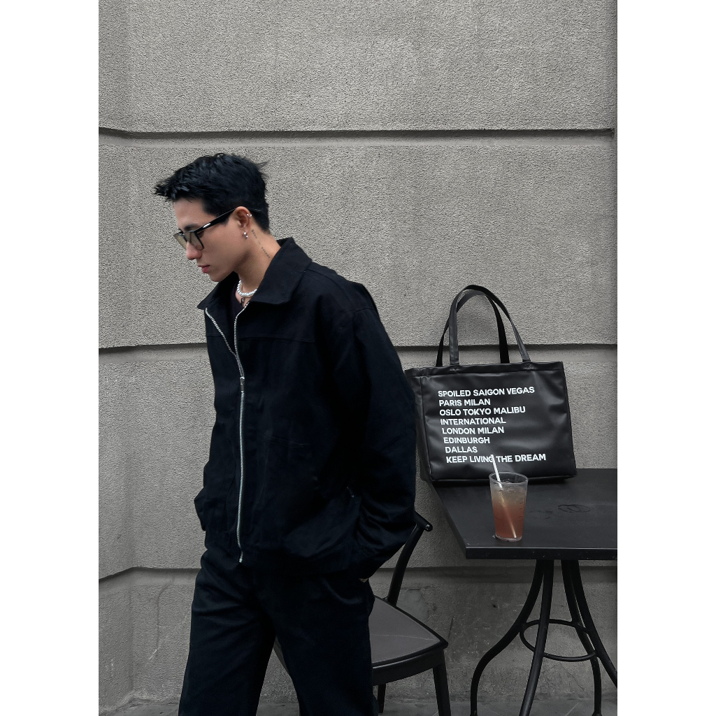 RIPOFFF Khaki Zip Jacket - Black/ Cream