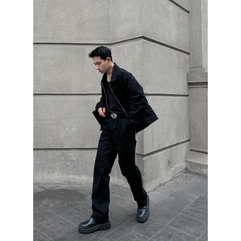 RIPOFFF Khaki Zip Jacket - Black/ Cream