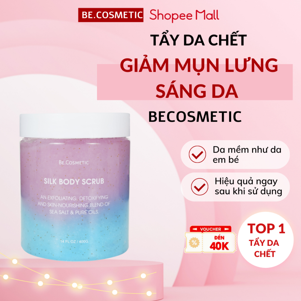 Tẩy Tế Bào Chết Body Becosmetic 400gr Làm Sạch Da Chết Cơ Thể, ưỡng Da Mềm Mịn, Trắng Sáng, Mờ Thâm