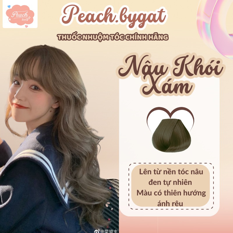 Thuốc nhuộm tóc NÂU KHÓI XÁM không cần dùng thuốc tẩy tóc của Peachbygat , Peach bygat