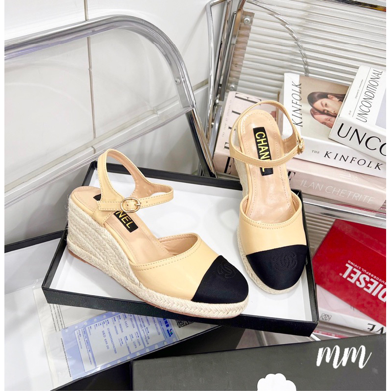 Sandal cn mũi đen đế xuồng cói fullbox
