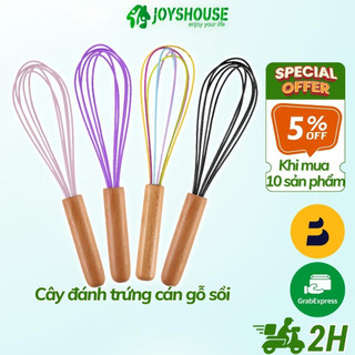 Phới đánh trứng silicon lõi bằng sợi inox 304 cán gỗ sồi dễ vệ sinh màu sắc pastel dùng đánh trứng hoặc đánh bông kem bơ