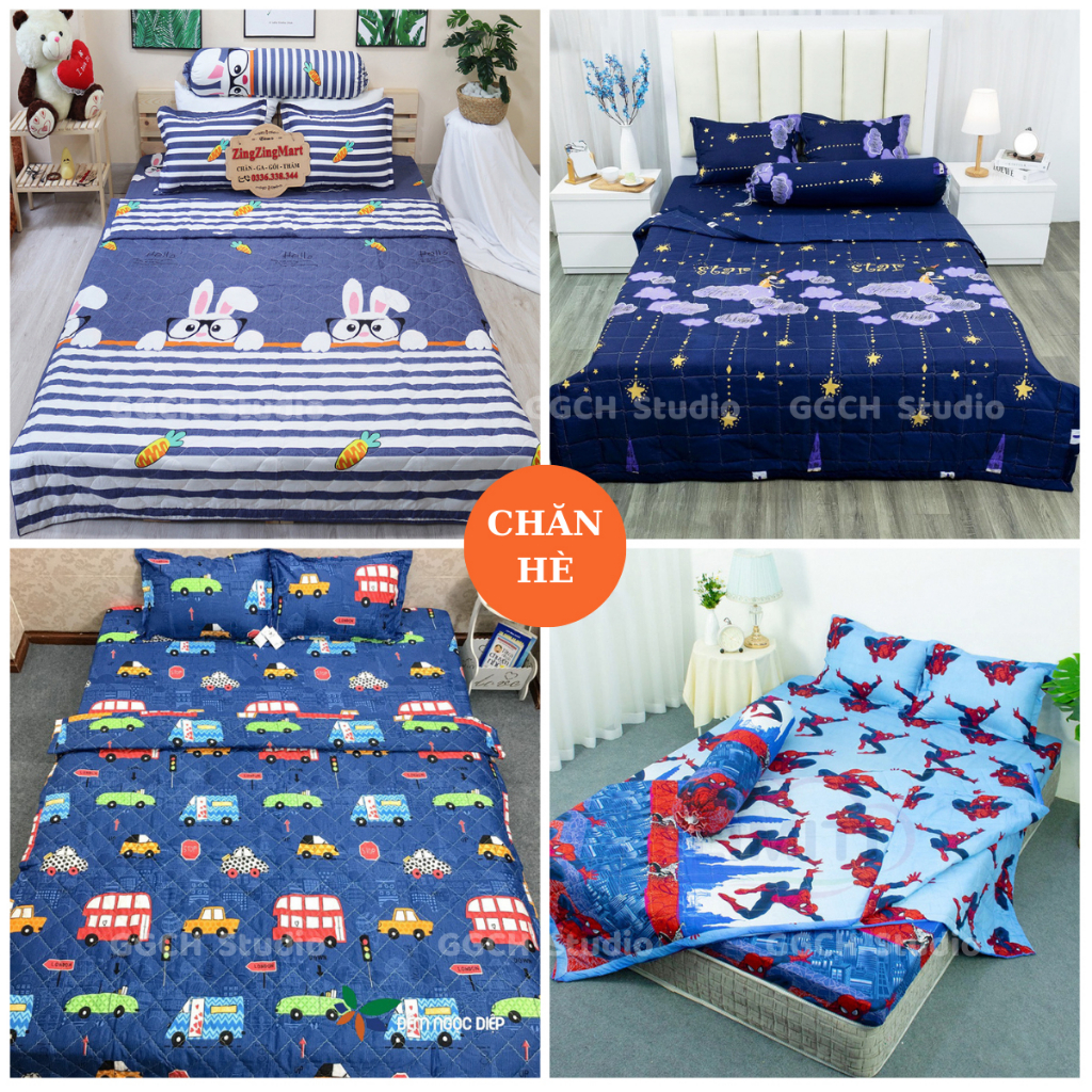 [RẺ VÔ ĐỊCH] BỘ 4 MÓN CHĂN HÈ GA GỐI COTTON POLY mẫu Khủng Long Sữa (1 Chăn hè + 1 Ga + 2 vỏ gối nằm)