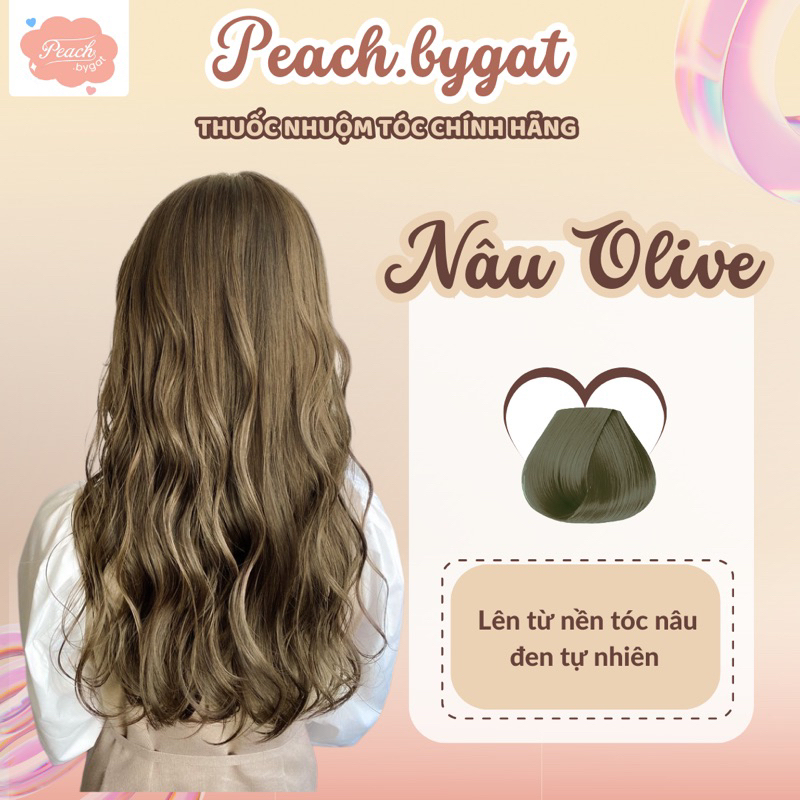 Thuốc nhuộm tóc màu NÂU OLIVE không cần sử dụng thuốc tẩy tóc của Peachbygat , Peach bygat