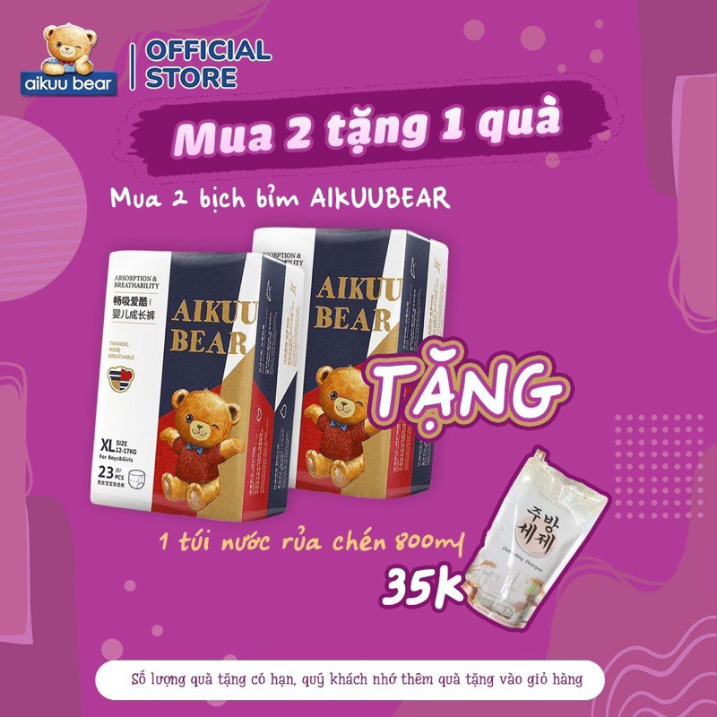 TẶNG QUÀ [Bịch]Tã Bỉm AIKUU BEAR Dán/Quần đủ size S56,M50,L48,XL46,XXL44,XXXL42 siêu mềm mỏng