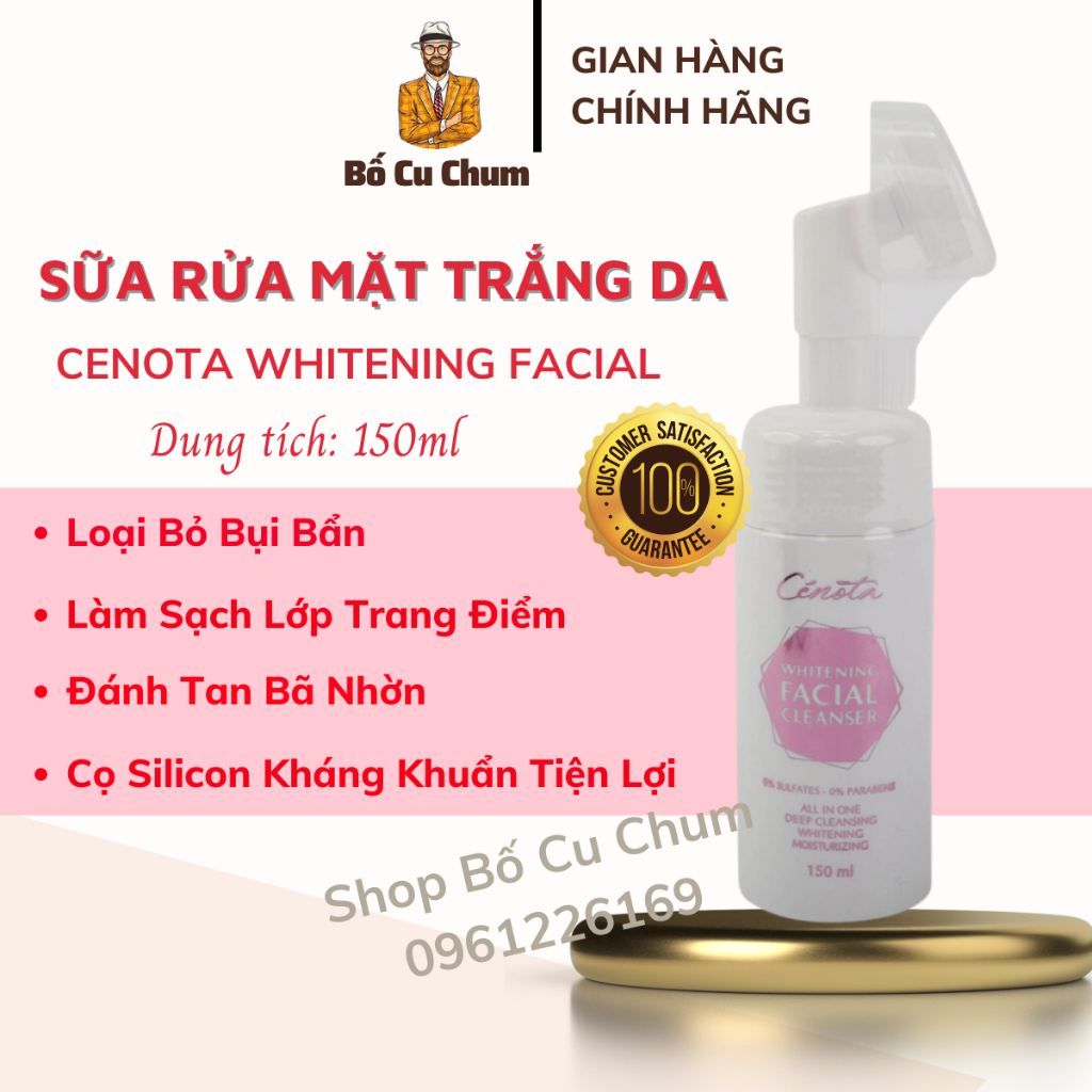 Sữa rửa mặt trắng da Cénota Whitening Facial Cleanser 150ml, sữa rửa mặt dưỡng trắng