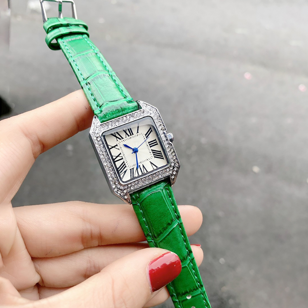 Đồng hồ cartier nữ dây da mặt vuông viền đá cao cấp kiểu dáng cực đẹp