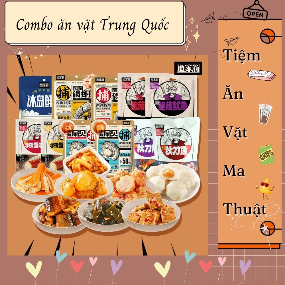{MT024} Combo đồ ăn vặt Trung Quốc - Mix ngẫu nhiên các loại que cay, kẹo sơn tra, bánh ngọt