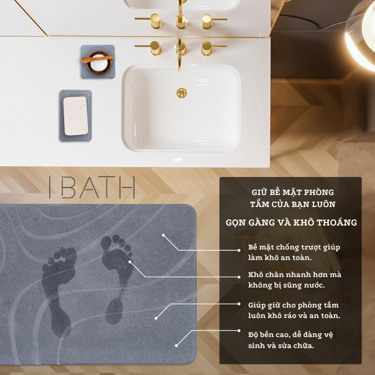 IBATH - Thảm đá siêu thấm hút Bath Stone Mat