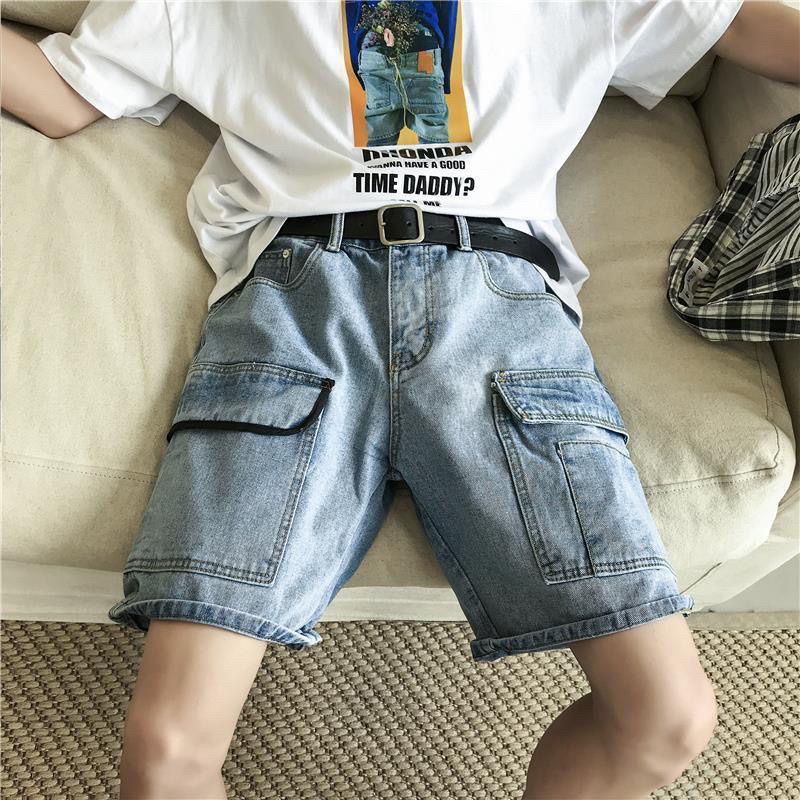 Quần short jean nam túi hộp