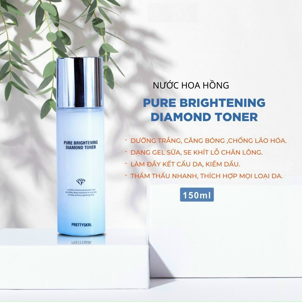 Nước Hoa Hồng Kim Cương PRETTYSKIN Pure Brightening Diamond Toner, Se Khít Lỗ Chân Lông, Chống Lão Hóa / 150ml